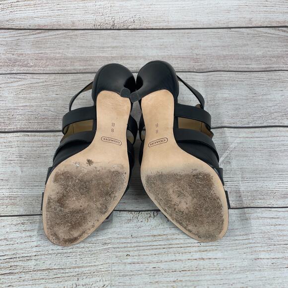 Coach A3193 Mila Calf Womens Sz 8M Open Toe Heels Black Leather - Picture 9 of 11